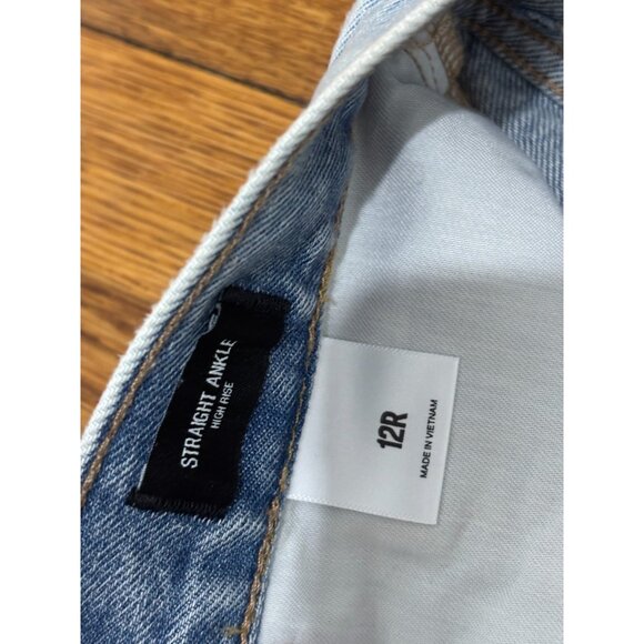 Express Womens Straight Ankle Jeans Size 12 Blue Distressed Denim High Rise - Picture 4 of 6